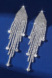 Sparkly Fashion Silver Fringed Long Prom Drop Earrings with Rhinestones