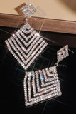 Sparkly Silver Long Prom Square Drop Earrings with Rhinestones