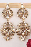 Sparkly Pink Flower Shaped Long Prom Drop Earrings with Rhinestones
