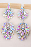 Sparkly Pink Flower Shaped Long Prom Drop Earrings with Rhinestones