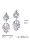 Sparkly Pink Flower Shaped Long Prom Drop Earrings with Rhinestones