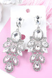 Sparkly Dark Green Leaf Shaped Long Prom Drop Earrings with Rhinestones