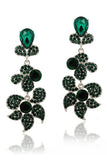 Sparkly Black Flower Shaped Prom Drop Earrings with Rhinestones