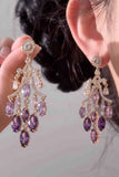 Sparkly Purple Rhinestones Leaf Shaped Prom Drop Earrings