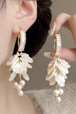 Sparkly White Petal Layered Prom Drop Earrings with Pearls