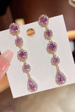 Sparkly Purple Rhinestones Long Prom Drop Earrings