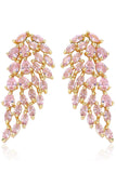 Pink Sparkly Leaf Shaped Prom Drop Earrings with Rhinestones