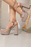 Glitter Rose Golden Chunky Open Toe Prom High Heels