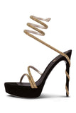 Sparkly Black Golden Platform Stilettos High Heels with Rhinestones
