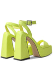 Green Open Toe Patent Chunky Platform High Heels Pumps with Ankle Strap