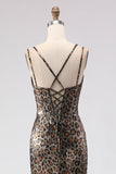 Khaki Leopard Mermaid Corset Long Prom Dress with Lace Up Back