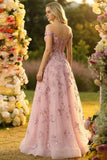 Off The Shoulder Blush A Line Corset Sequin Long Prom Dress