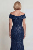Sparkly Burgundy Off the Shoulder Mermaid Mother of the Bride Dress with Sequins