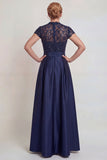 Grey Blue Appliqued A Line Satin Mother of the Bride Dress with Slit
