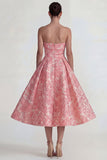 Blush Jacquard Strapless A Line Midi Dress