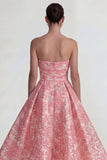 Blush Jacquard Strapless A Line Midi Dress