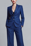 Dark Blue Notch Lapel 2 Piece Single Breasted Work Suits