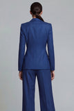 Dark Blue Notch Lapel 2 Piece Single Breasted Work Suits