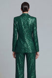 Dark Green Sequins Peak Lapel 2 Piece Double Breasted Women's Prom Suits