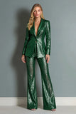 Sparkly Green Peak Lapel 2 Piece Sequin Women's Prom Suits