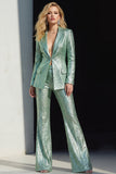 Sparkly Green Peak Lapel 2 Piece Sequin Women's Prom Suits