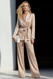 Champagne 2 Piece Peak Lapel Women's Work Suits with Belt