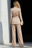 Champagne 2 Piece Peak Lapel Women's Work Suits with Belt