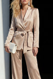 Champagne 2 Piece Peak Lapel Women's Work Suits with Belt