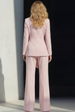 2 Piece Pink Peak Lapel Women's Work Suits with Sash