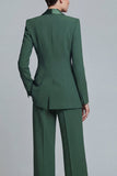 Dark Green Shawl Lapel 2 Piece Women's Work Suits with Pockets