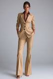 Kahki Single Breasted Nothed Lapel Women's Work Suits