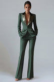 Women's Dark Green One Button Peak Lapel 2-piece Work Suits