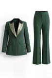 Women's Dark Green One Button Peak Lapel 2-piece Work Suits