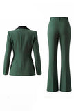 Women's Dark Green One Button Peak Lapel 2-piece Work Suits