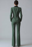 Women's Dark Green One Button Peak Lapel 2-piece Work Suits