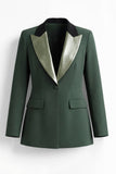 Women's Dark Green One Button Peak Lapel 2-piece Work Suits