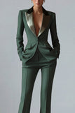 Women's Dark Green One Button Peak Lapel 2-piece Work Suits