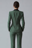 Women's Dark Green One Button Peak Lapel 2-piece Work Suits