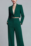 Dark Green Peak Lapel One Button 2-piece Women's Work Suits