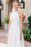 White A Line Lace Halter Midi Wedding Dress