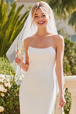 White Sheath Satin Strapless Midi Wedding Dress with Back Zipper