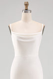 White Spaghetti Straps Satin Mermaid Long Wedding Dress