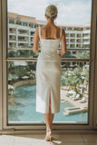 White Satin Sheath Square Neck Long Wedding Dress
