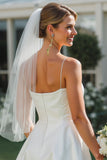 White Spaghetti Straps Midi A Line Wedding Dress
