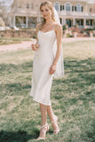 White Spaghetti Straps Sheath Midi Wedding Dress