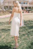 White Spaghetti Straps Sheath Midi Wedding Dress