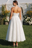 White Lace A Line Strapless Long Wedding Dress