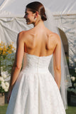 White Lace A Line Strapless Long Wedding Dress