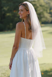 White Spaghetti Straps Lace A Line Midi Wedding Dress