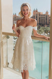 Lace White Off the Shoulder A Line Wedding Dress